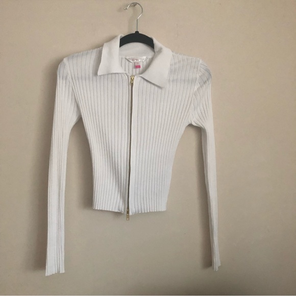 White double zip ribbed long sleeve top. Size small - Picture 2 of 6